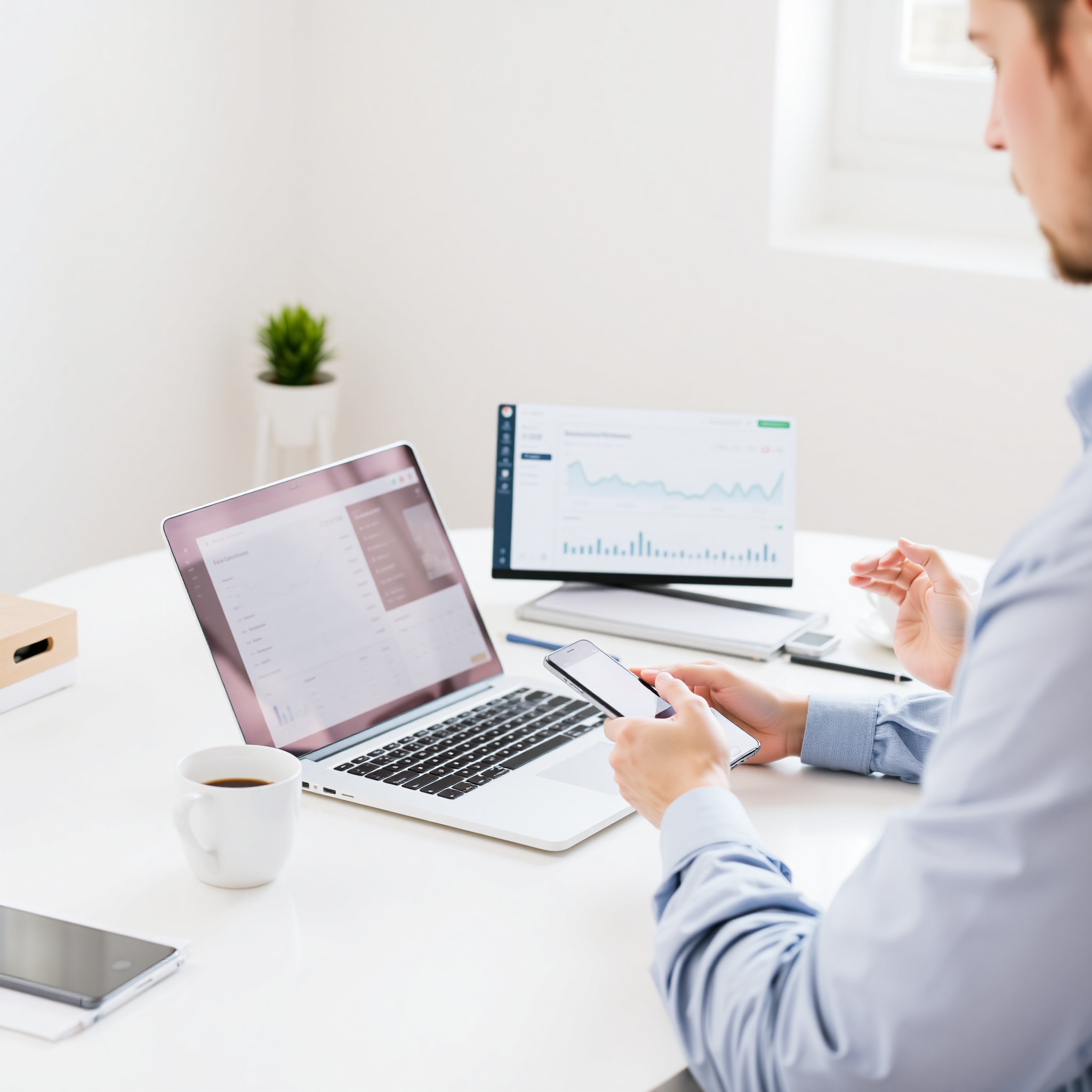 Person tracking daily expenses with mobile banking app and expense tracker spreadsheet