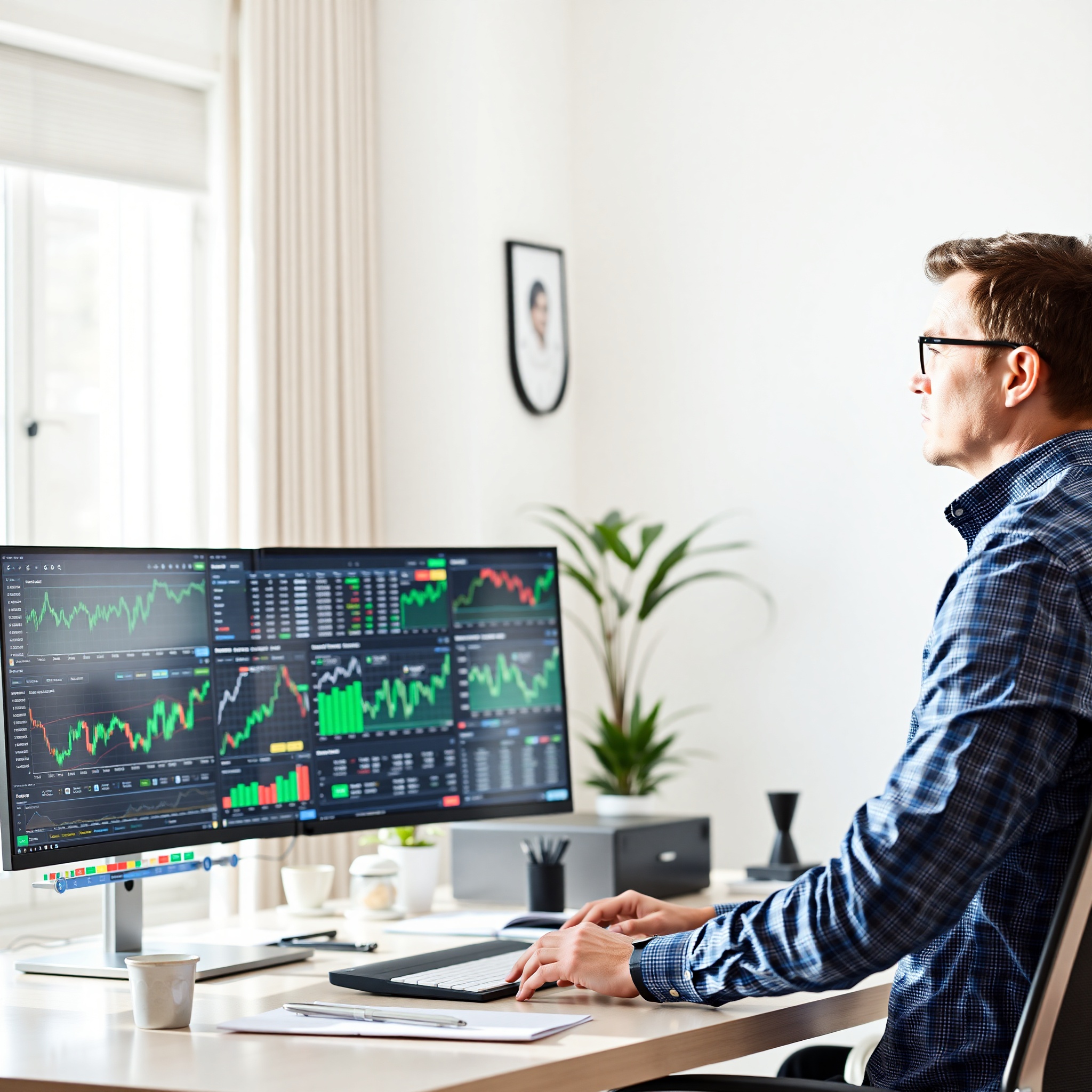 Person analyzing investment portfolio performance chart on computer monitor with financial data