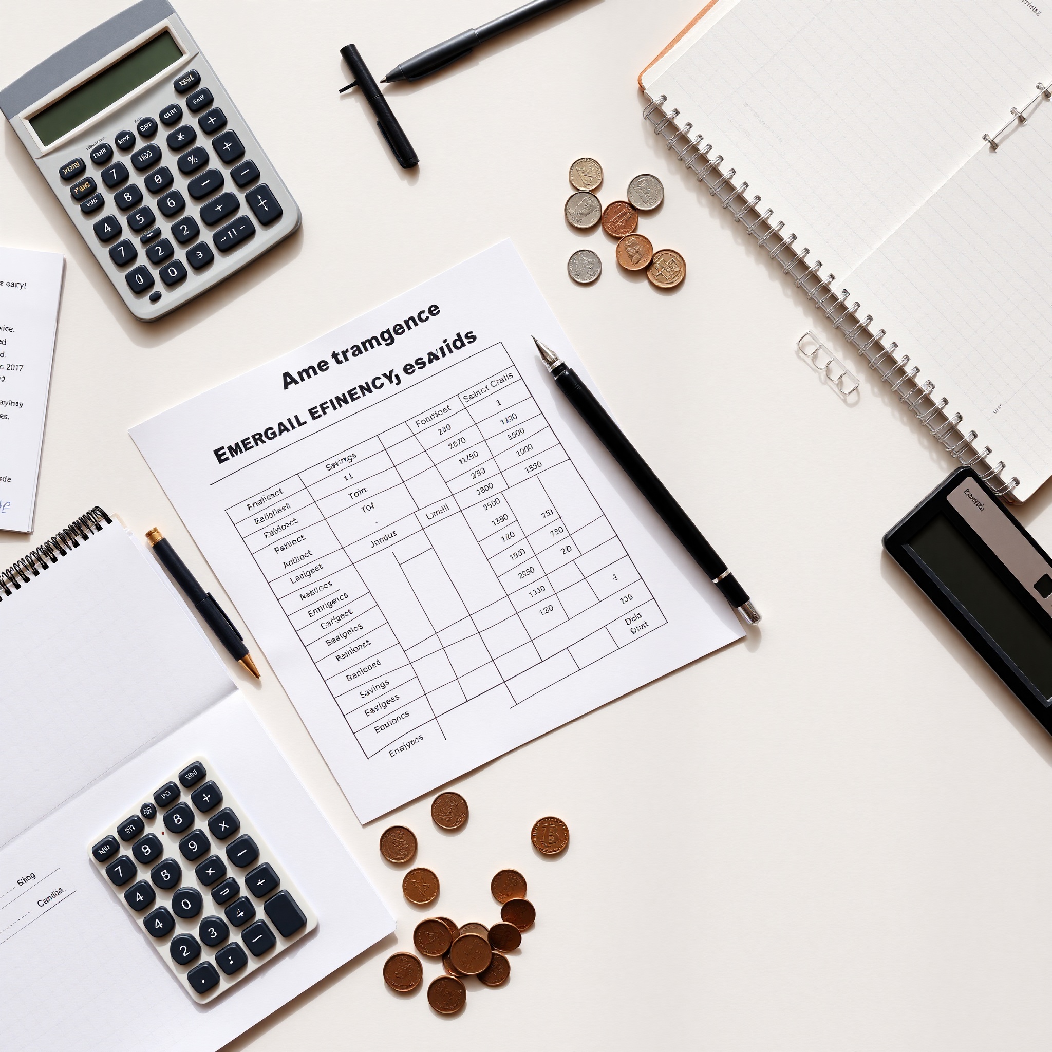 Emergency fund savings strategy with financial planning documents and calculator