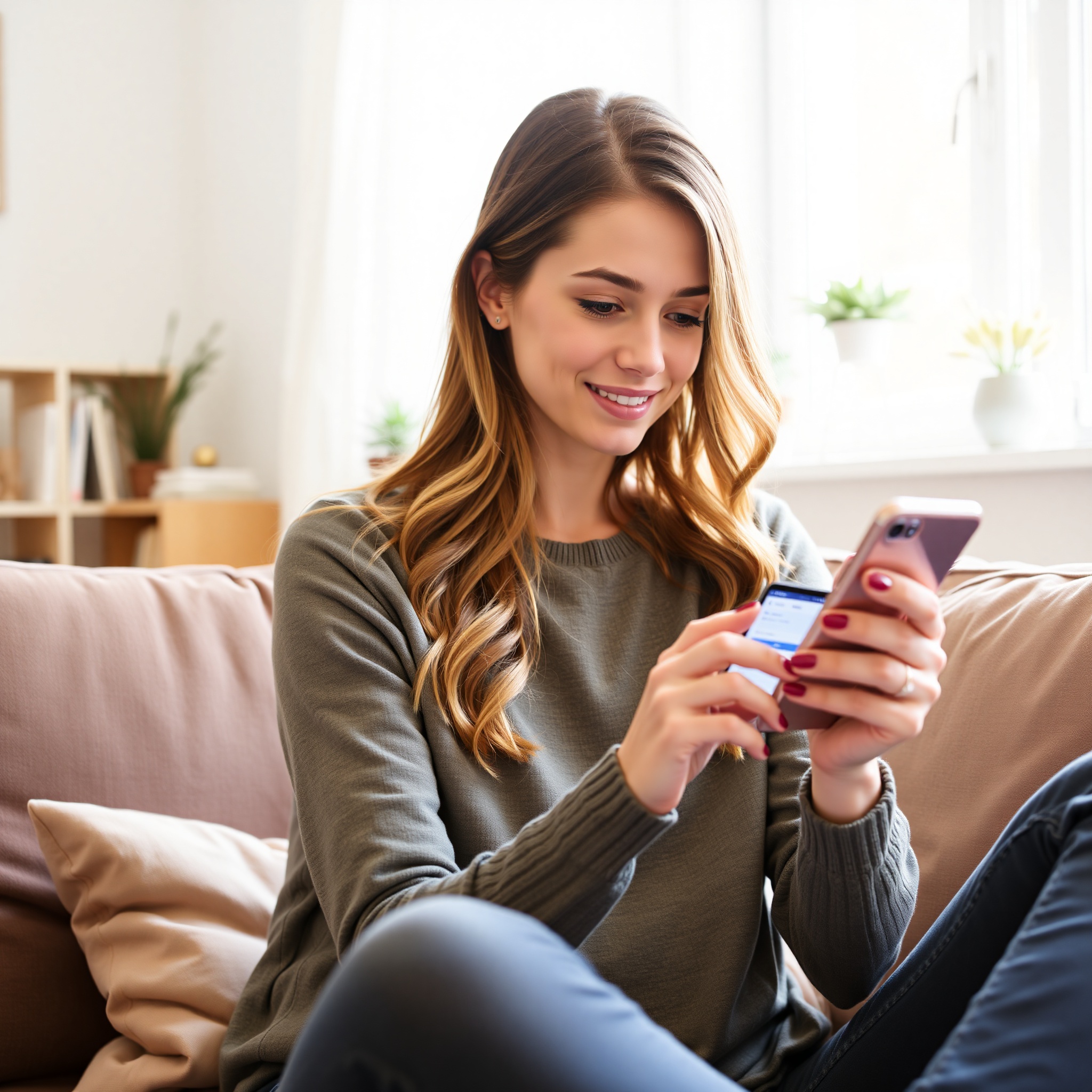 Young professional setting up automatic transfers on mobile banking app at home office with coffee