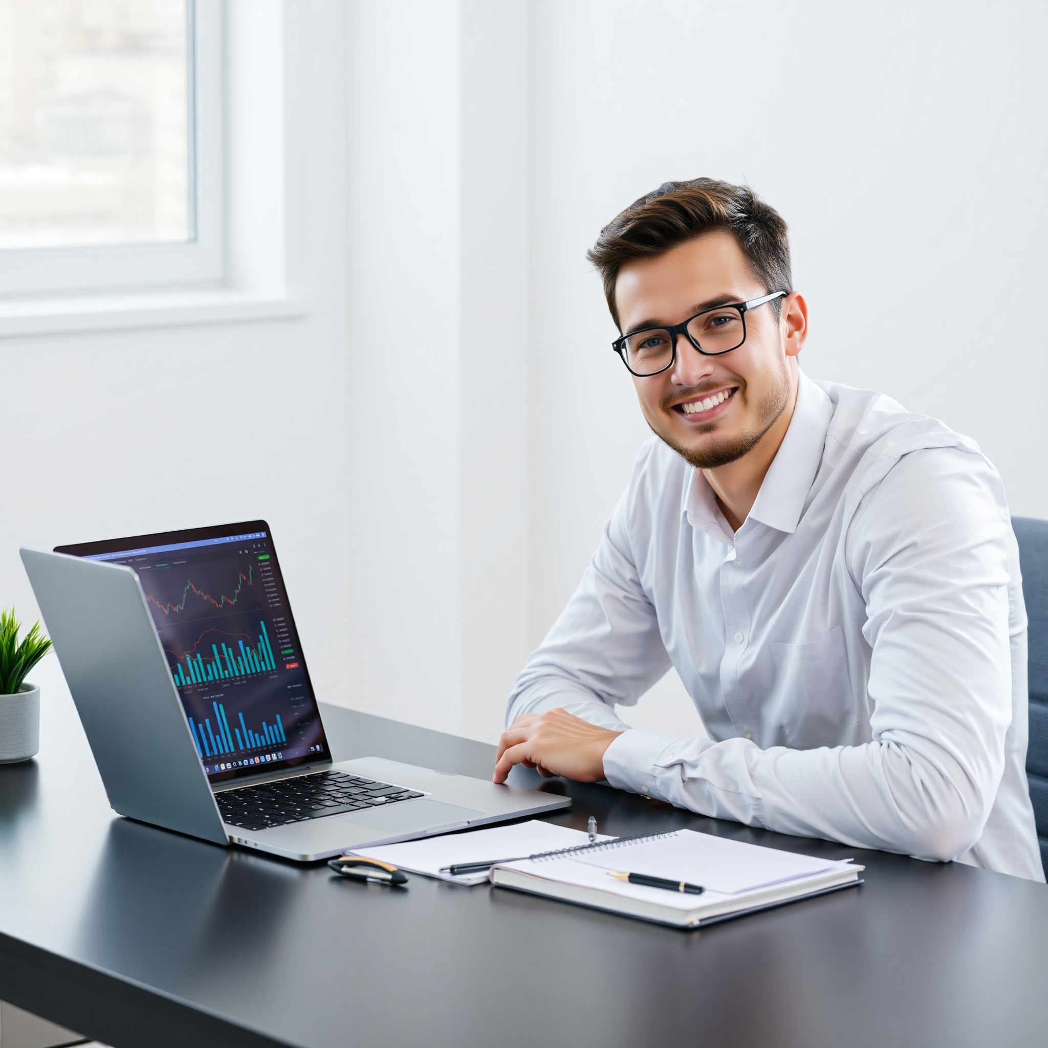 Young investor reviewing investment portfolio dashboard showing index funds and ETF performance charts